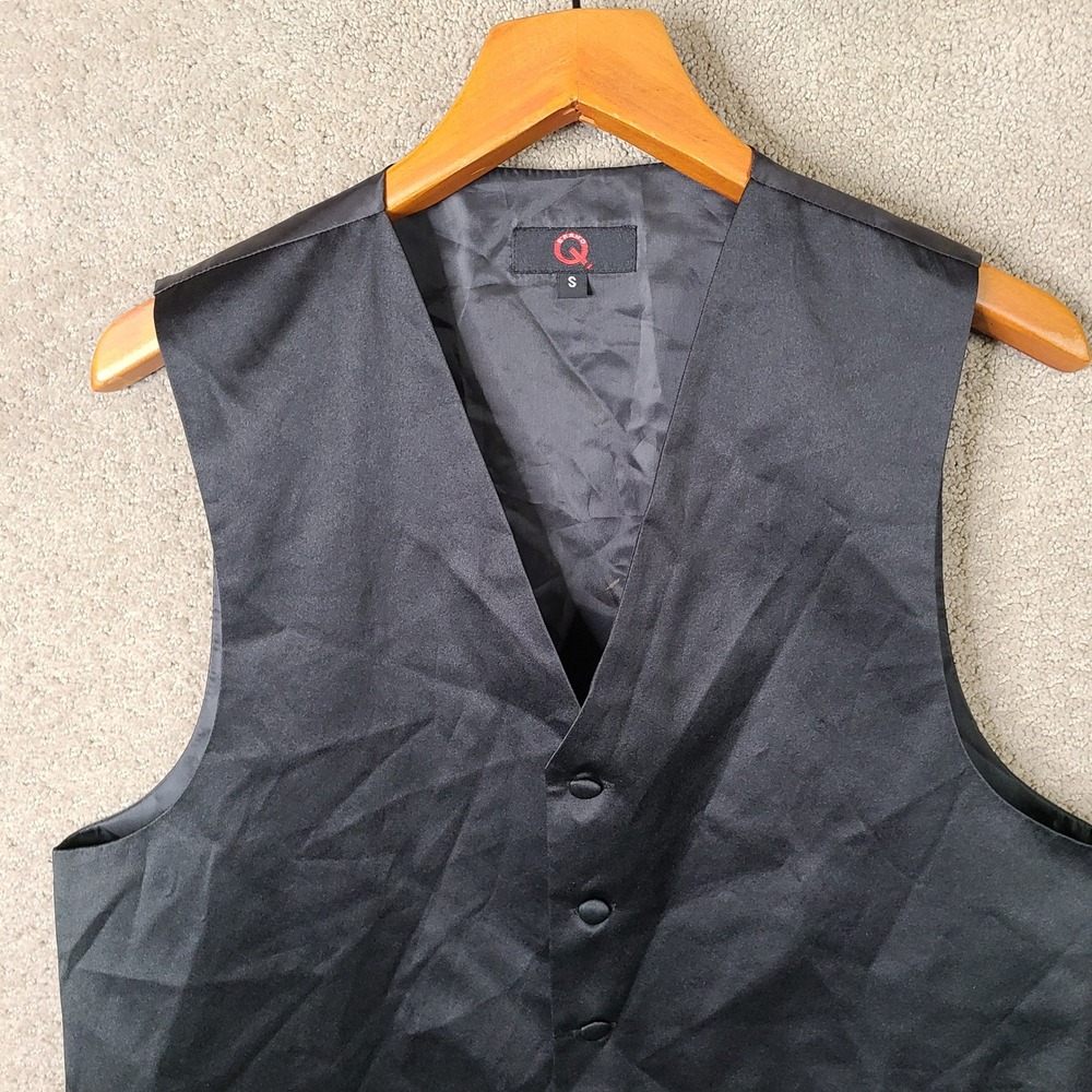 Brand Q Vest Mens Small Black Regular Fit Formal Satin Polyester Prom Wedding - Picture 2 of 7